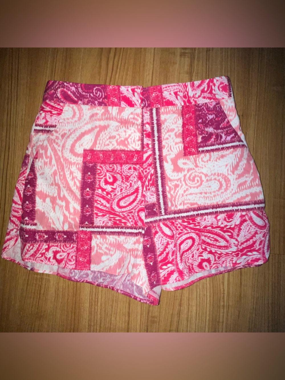 Zara Pink & Magenta Paisley Patchwork High-Waist Shorts